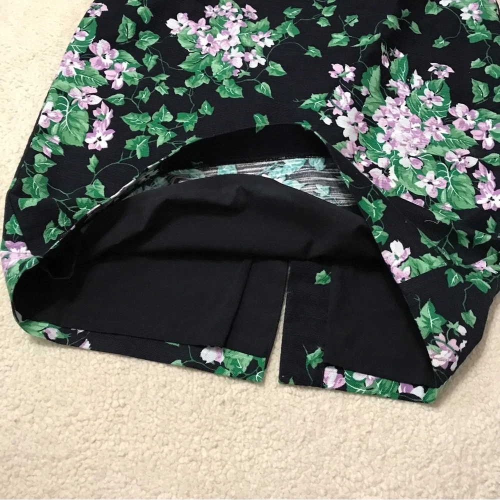 Talbots Navy Pencil Skirt with Green and Lilac Floral Print - Picture 12 of 15